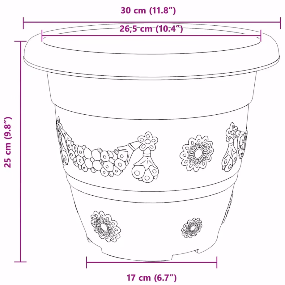 Ümmargused plastlillepotid drenaažiavadega, must, 6 tk, Ø 26 x 21,5 cm – 9
