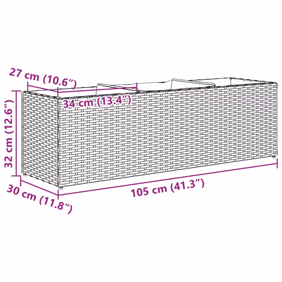 Mustad polürotangist taimekastid 3 sisepotiga, 2 tk, pulbervärvitud terasraam, 105 x 30 x 32 cm – 12