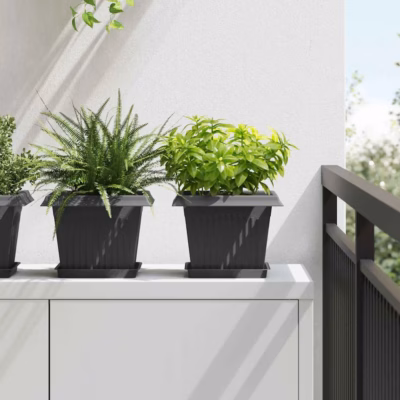 Ruutlillepotid, 24 tk, must plastmass, 23 x 23 x 17,5 cm