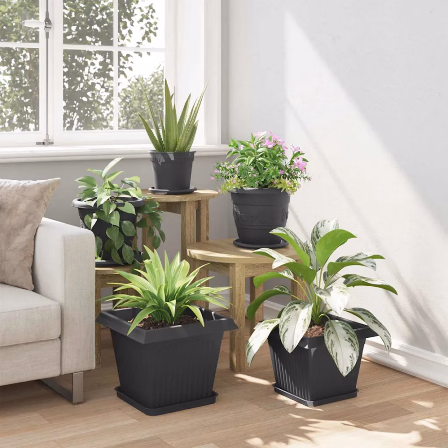 Ruutlillepotid äravooluaukudega, 24 tk, must plast, 33 x 33 x 26 cm – 4