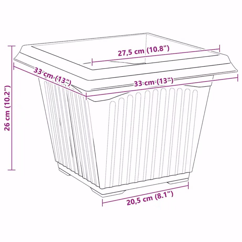 Ruutlillepotid äravooluaukudega, 24 tk, must plast, 33 x 33 x 26 cm – 10