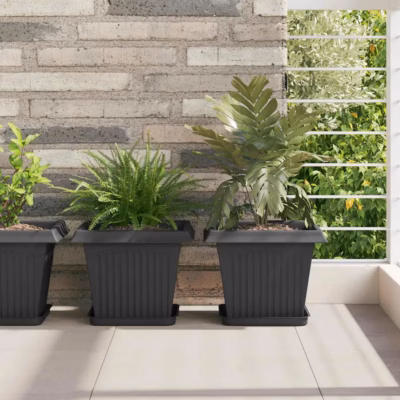 Ruutlillepotid drenaažiavadega, 6 tk, must plast, 28,5 x 28,5 x 22 cm