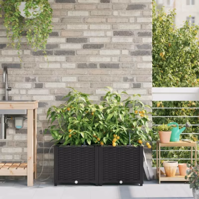 Aia istutuskastid kastmissüsteemiga, 2 tk, must teras, 80 x 40 x 37,5 cm