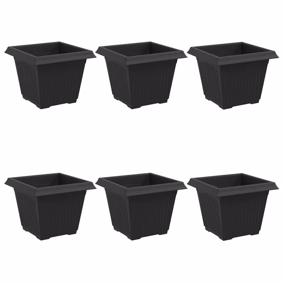 Nelinurksed plastlillepotid äravooluavadega, 6 tk, must, 33 x 33 x 26 cm – 2