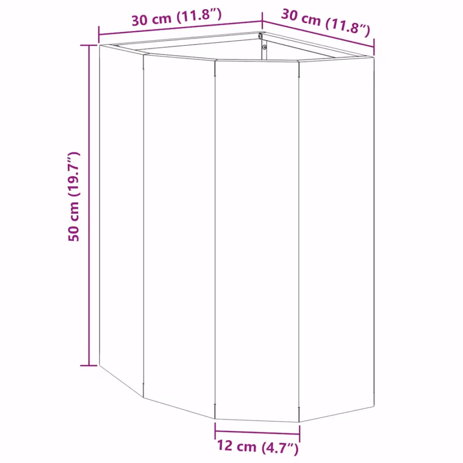 Nurga istutuskast roostevabast terasest, hõbedane, 30 x 30 x 50 cm – 12
