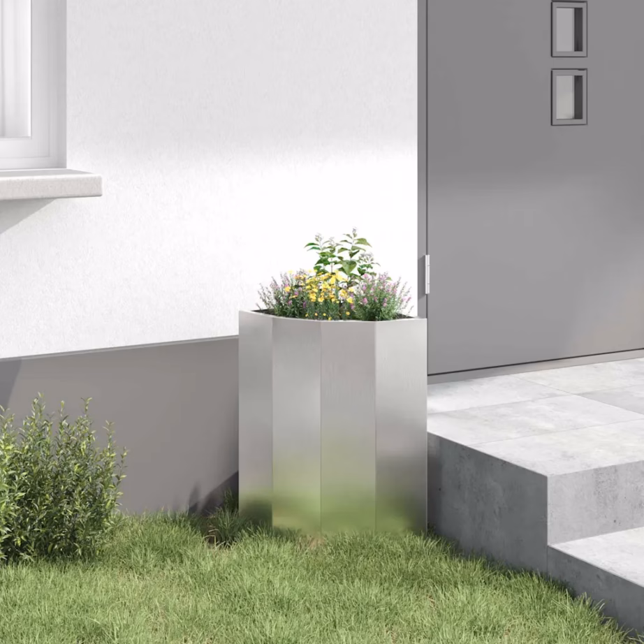 Nurga istutuskast roostevabast terasest, hõbedane, 30 x 30 x 50 cm – 4