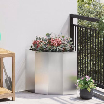Nurga istutuskast roostevabast terasest, hõbedane, 45 x 45 x 50 cm