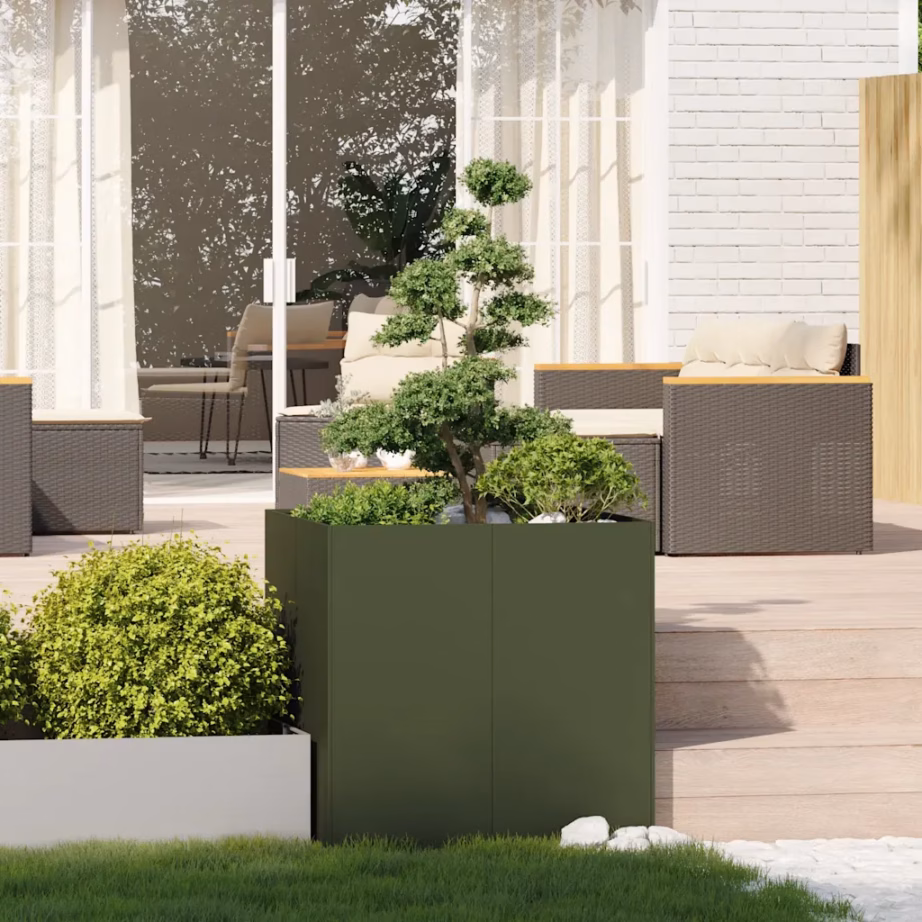 Oliiviroheline aia istutuskast, külmvaltsitud teras, 80 x 80 x 80 cm, avatud põhjaga – 3