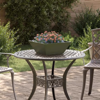 Metallist aiapott trapetskujuga, oliiviroheline, 40 x 40 x 15 cm