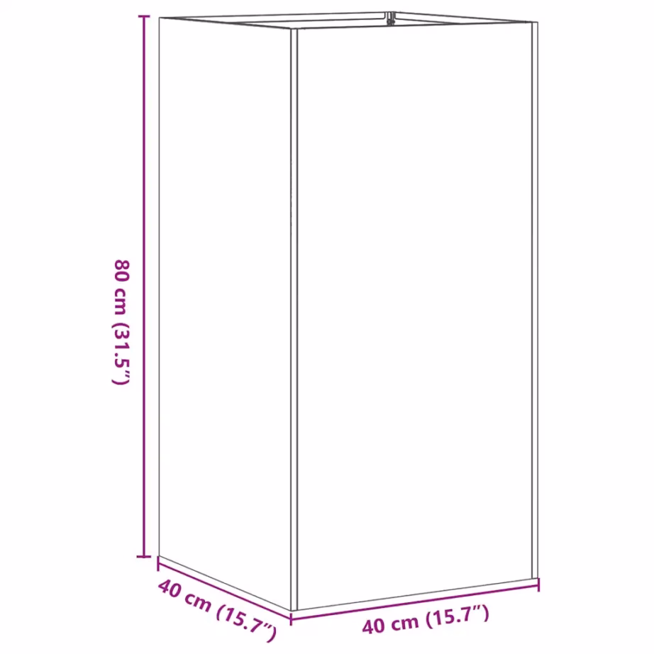 Kõrge oliiviroheline taimekast külmvaltsitud terasest 40 x 40 x 80 cm – 9