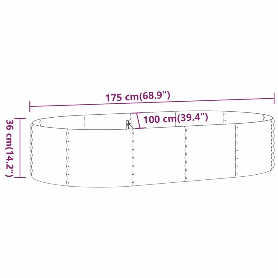 Ovaalne aia taimelava, galvaniseeritud teras, hall, 175 x 100 x 36 cm – 6