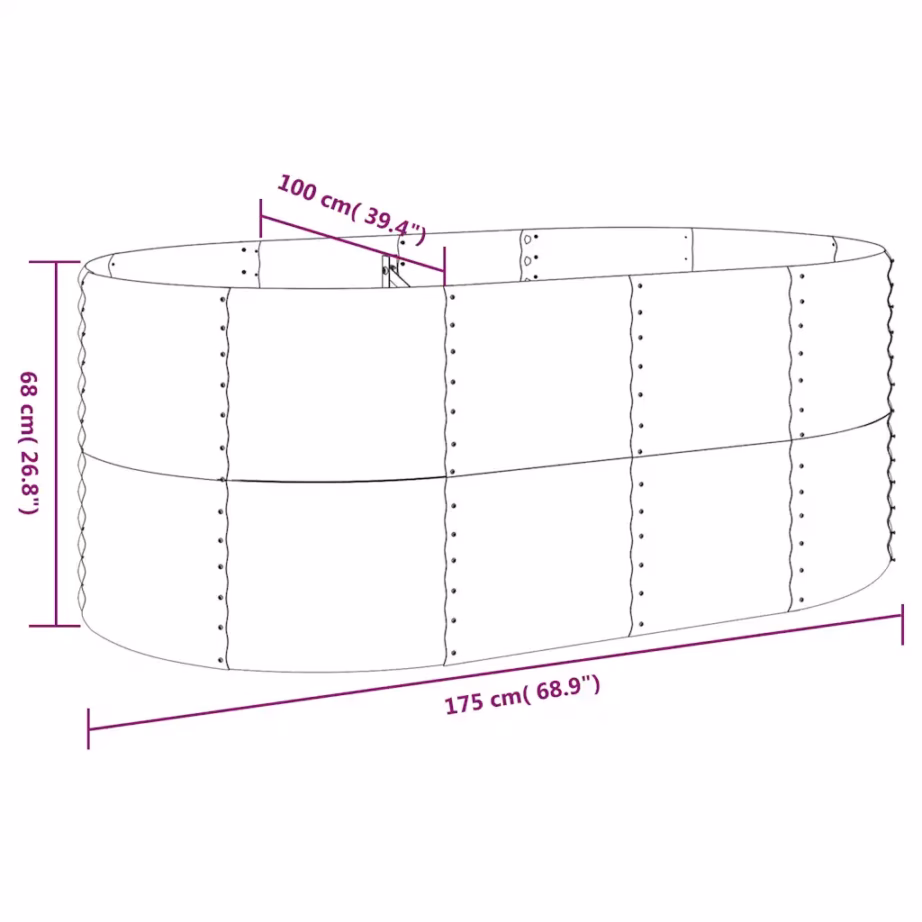 Ovaalne aia taimelava, galvaniseeritud teras, antratsiithall, 175 x 100 x 68 cm - 6