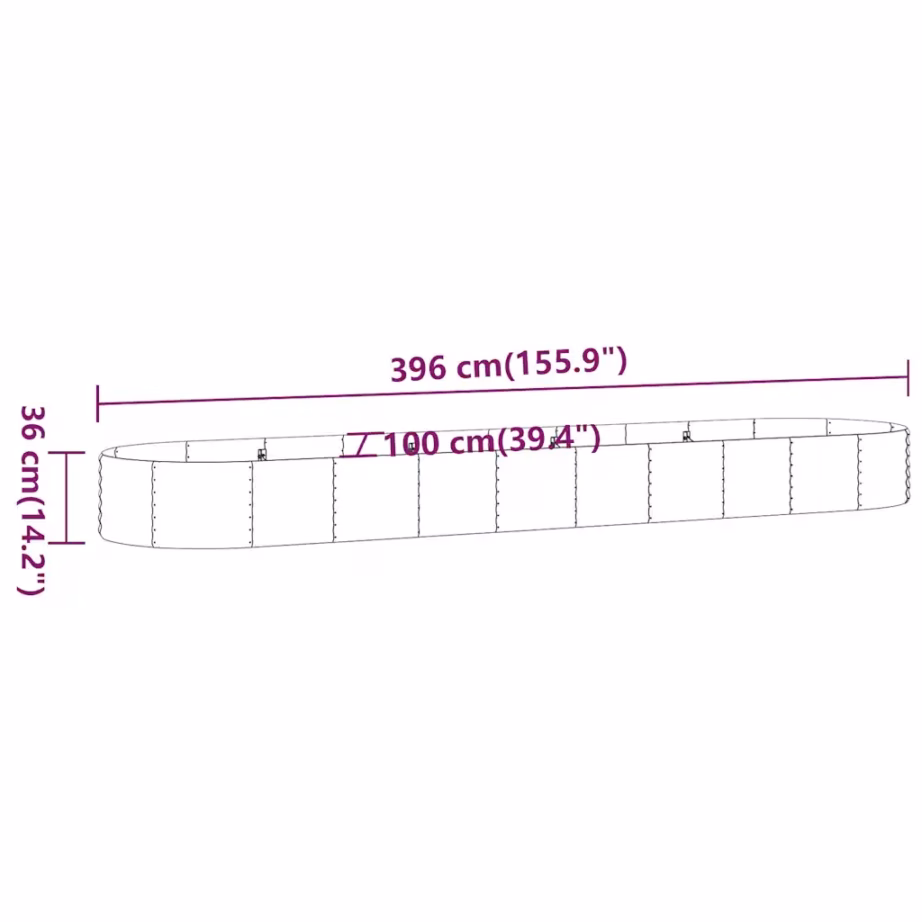 Aia taimelava, ovaalne, galvaniseeritud teras, antratsiithall, 396 x 100 x 36 cm – 6