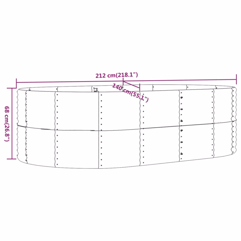 Ovaalne aia taimelava, hall galvaniseeritud teras, 212 x 140 x 68 cm - 6