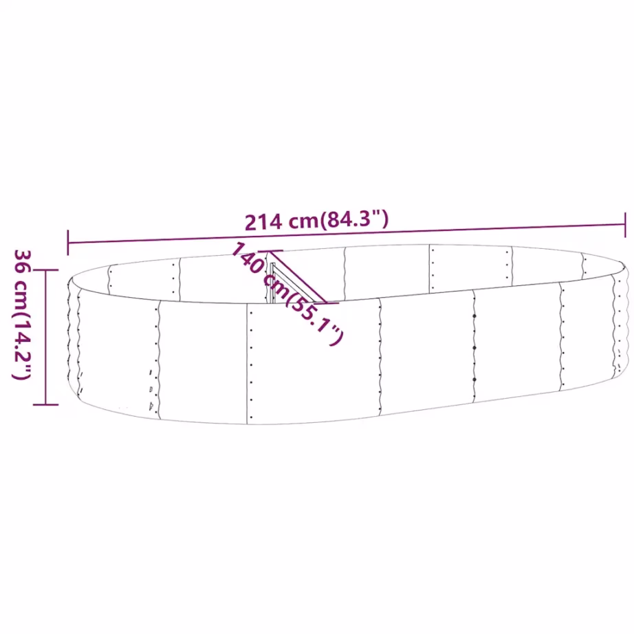 Ovaalne aia taimelava galvaniseeritud terasest, antratsiithall, 214 x 140 x 36 cm - 6