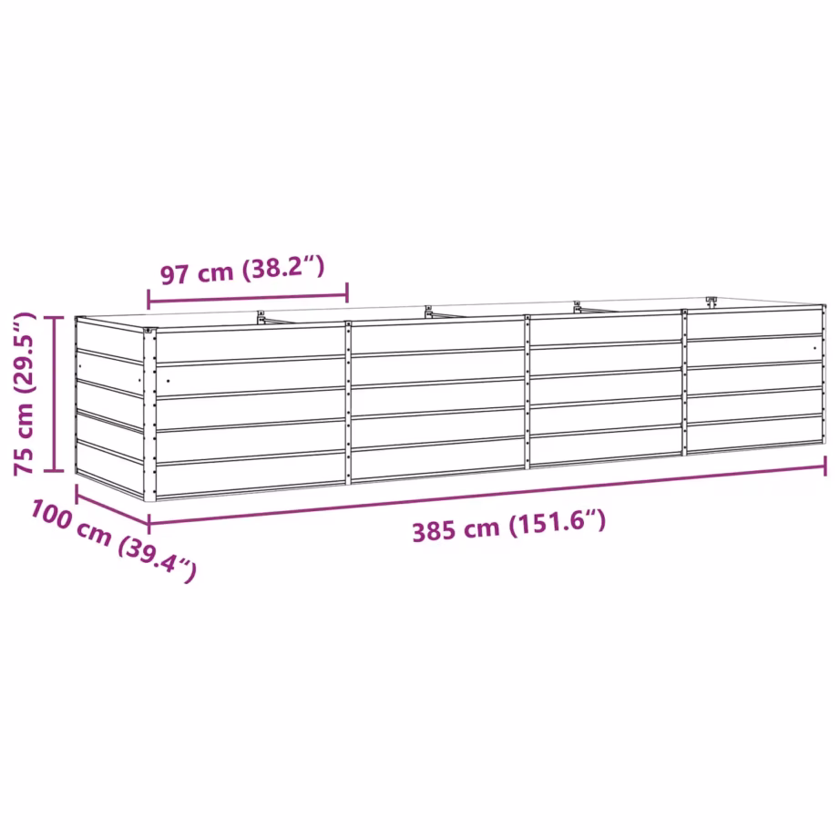 Pastellroheline tsinkterasest taimekast 385 x 100 x 75 cm – 11