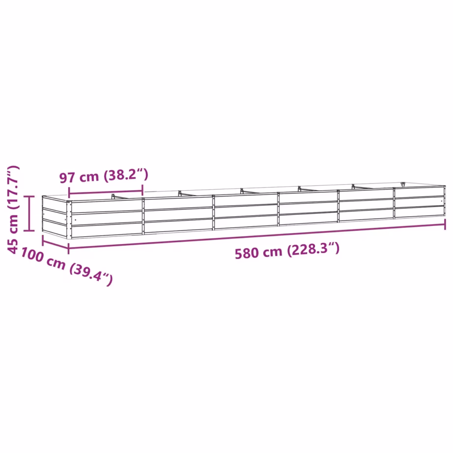 Pastellroheline tsinkterasest taimekast 580 x 100 x 45 cm – 11