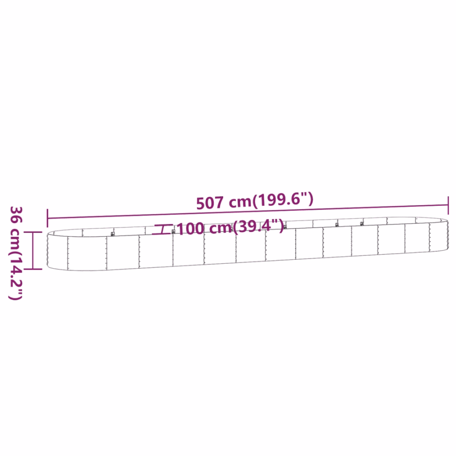 Ovaalne aia taimelava galvaniseeritud terasest, hall, 507 x 100 x 36 cm – 6