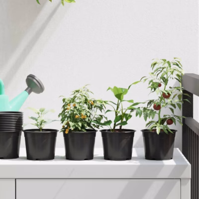 Lillepotid äravooluavadega, must plast, Ø 15 x 12.5 cm, 50 tk