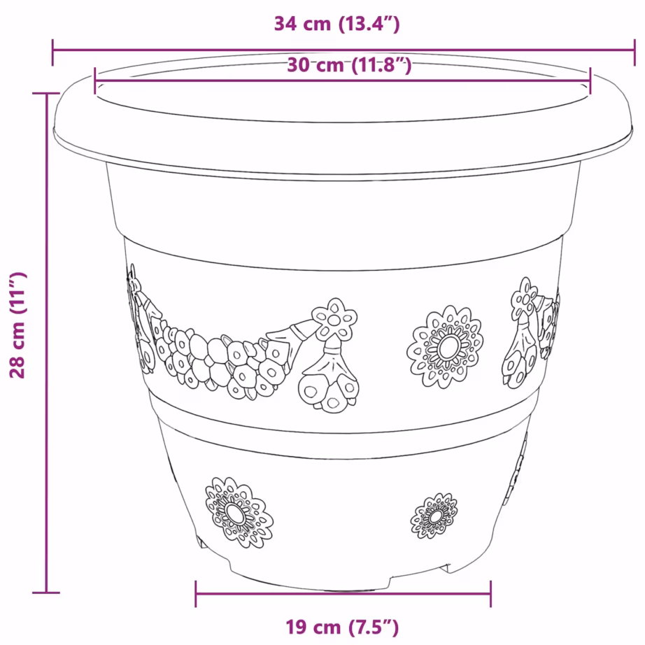 Plastist taimepotid äravooluaukudega, 6 tk, must, Ø 26 x 21,5 cm – 11