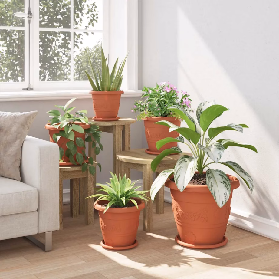 Ümmargused plastlillepotid drenaažiavadega, 24 tk, kohviroosad, Ø 26 x 21,5 cm – 4