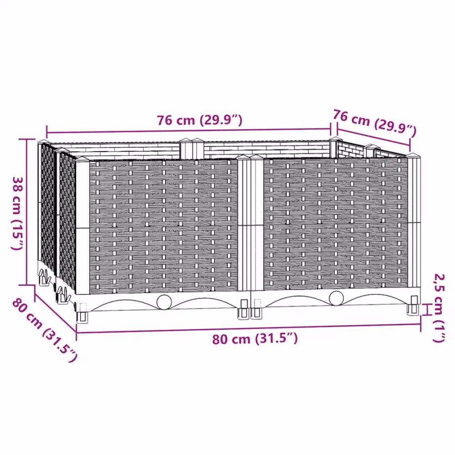 Must taimekast 80 x 80 x 38 cm, polüpropüleenist – 6