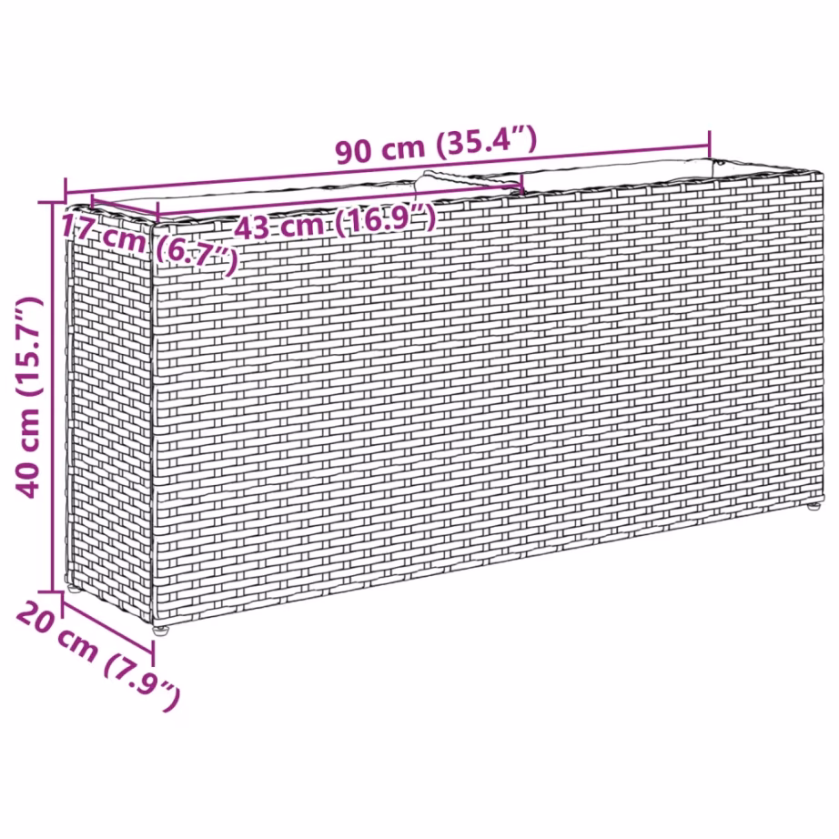 Polürotangist taimekastid riidest kottidega, 2 tk, pruun, 90 x 20 x 40 cm – 12