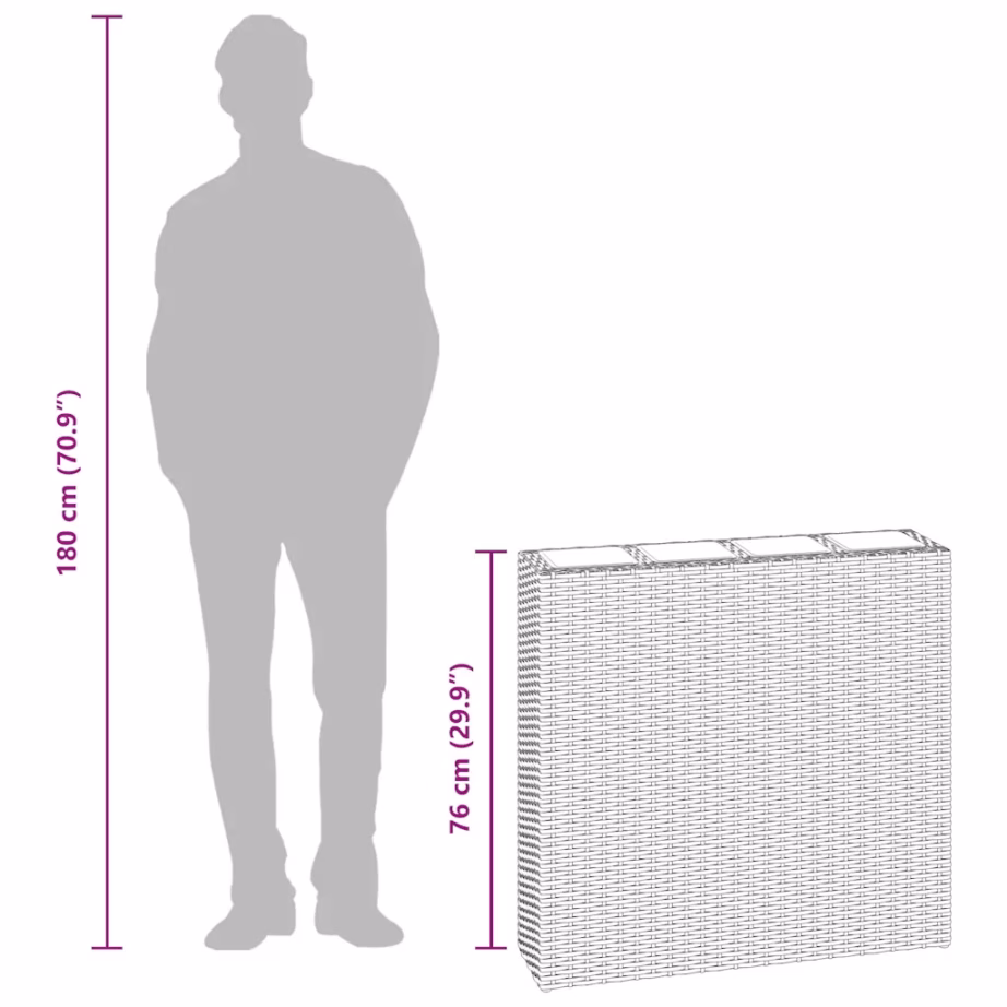 Polürotangist taimekastid 4 potiga, 2 tk, pruun, 79 x 22 x 76 cm – 9