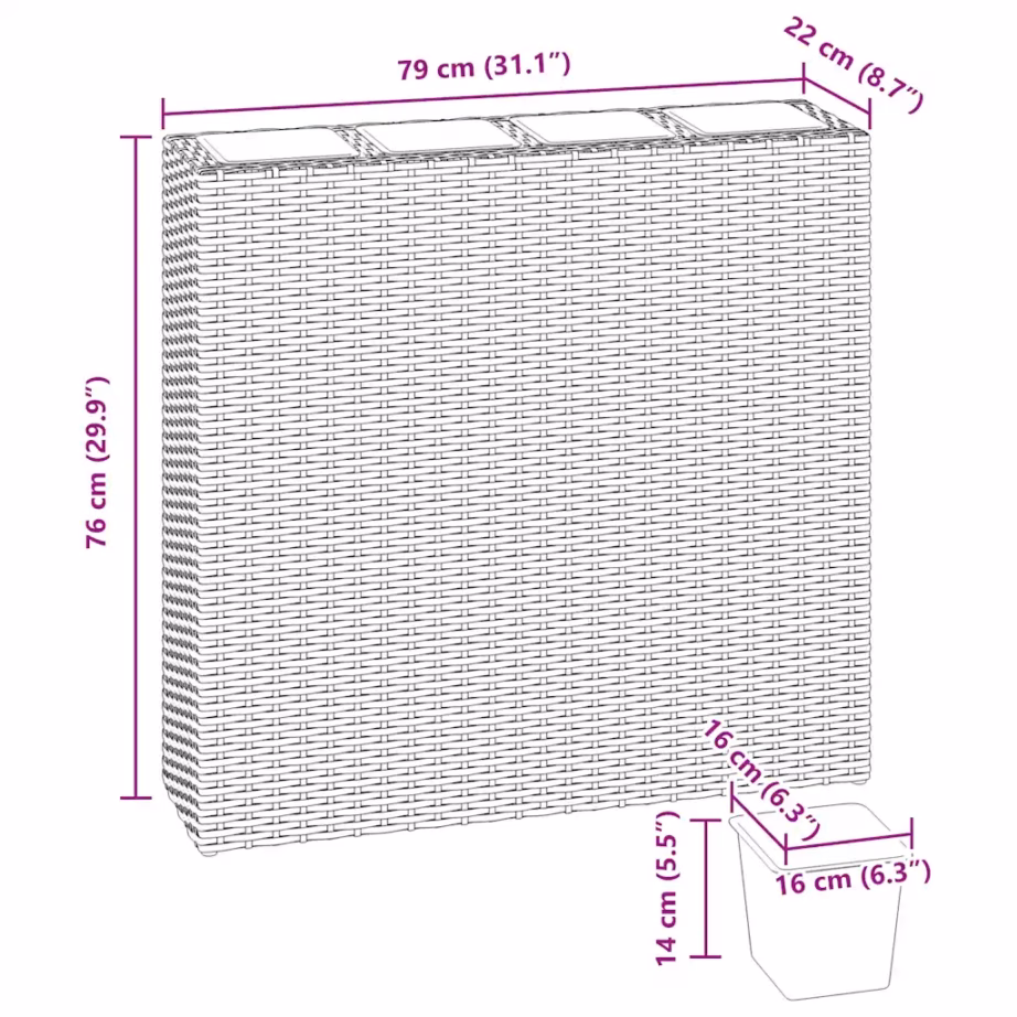 Pruun polürotangist taimelava 4 eemaldatava potiga, 79 x 22 x 76 cm – 7