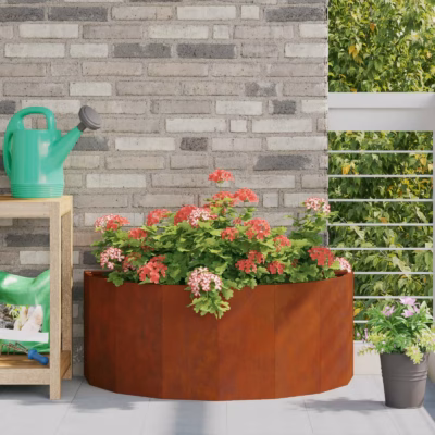 Poolringikujuline taimekast, roostevärvi teras, 90 x 45 x 35 cm