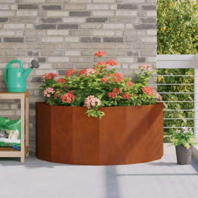 Poolringikujuline roostetooni terasest taimekast, 120 x 60 x 50 cm