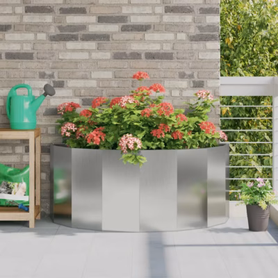 Poolringikujuline hõbedane taimekast tsingitud terasest, 120 x 60 x 50 cm