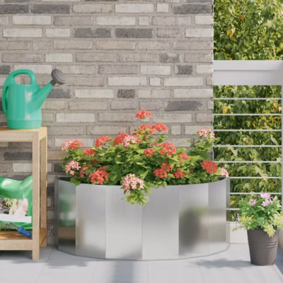 Poolringikujuline taimekast, hõbedane tsingitud teras, 90 x 45 x 35 cm