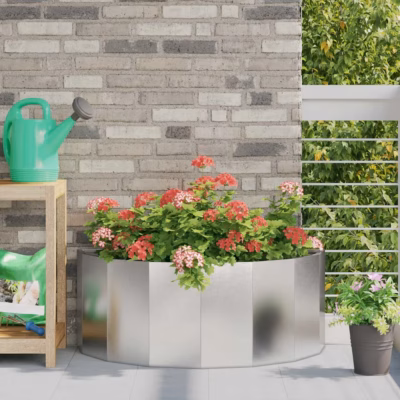 Poolringikujuline roostevabast terasest taimekast, hõbedane, 90 x 45 x 35 cm