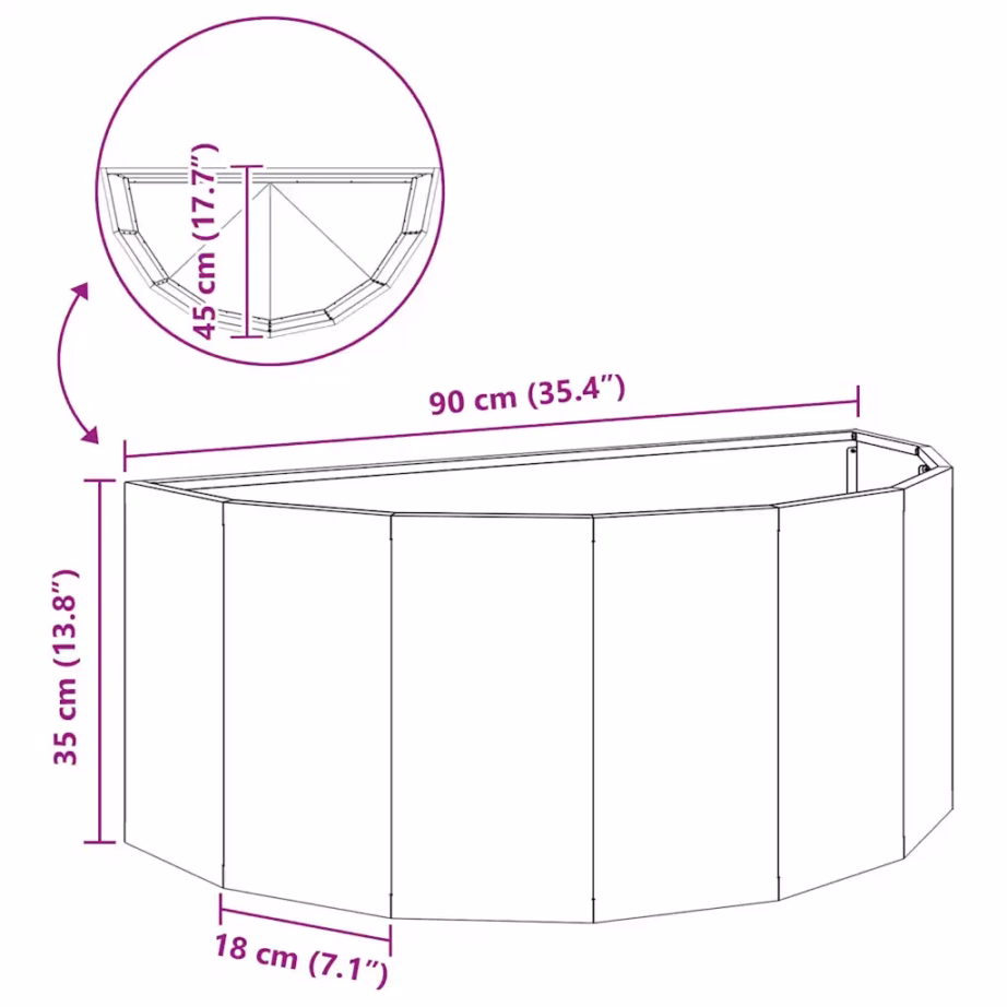 Poolringikujuline roostevabast terasest taimekast, hõbedane, 90 x 45 x 35 cm – 12
