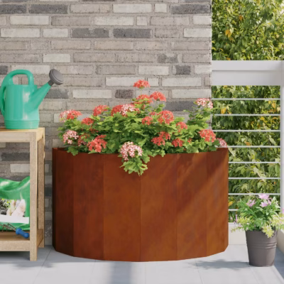 Poolringikujuline taimekast välitingimustesse, roostetav teras, 90 x 45 x 50 cm