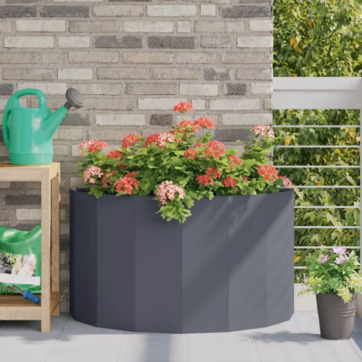 Poolringikujuline terasest taimekast, antratsiit, 90 x 45 x 50 cm