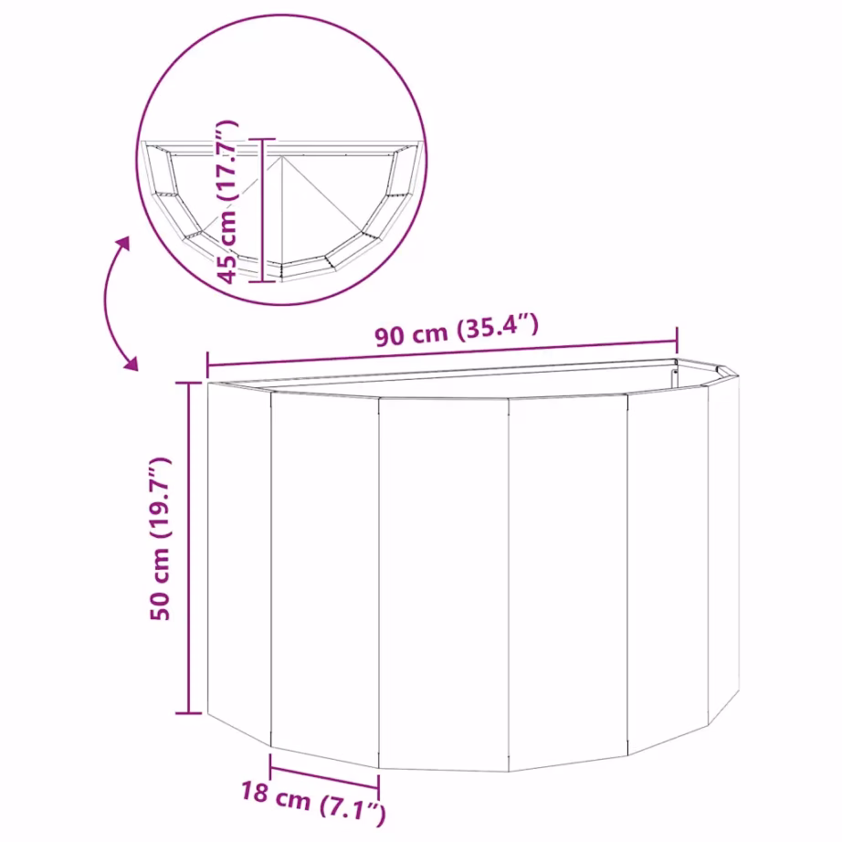 Poolringikujuline terasest taimekast, antratsiit, 90 x 45 x 50 cm – 12