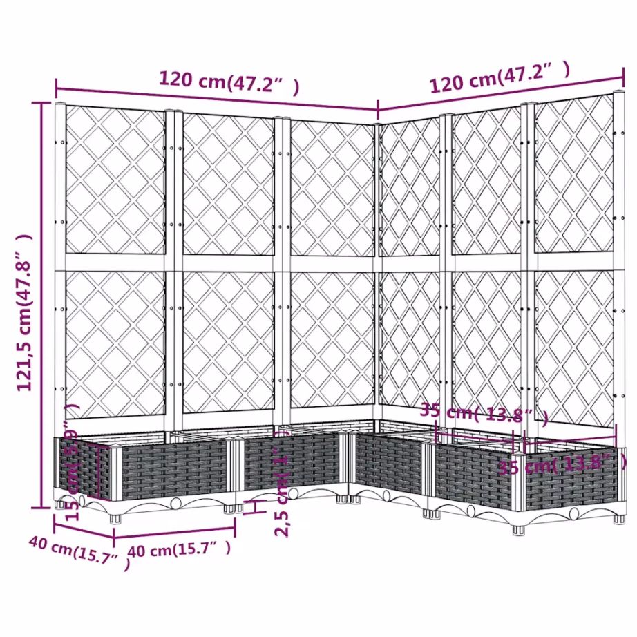 Võrega taimekast ronitaimedele, sinine hall PP, 120 x 120 x 121,5 cm – 8