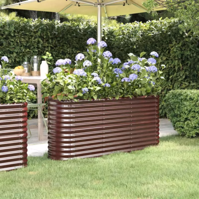 Ovaalne aia taimelava, pruun galvaniseeritud teras, 152 x 40 x 68 cm