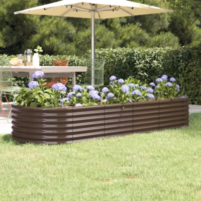 Pruun ovaalne aia taimelava galvaniseeritud terasest, 224 x 80 x 36 cm