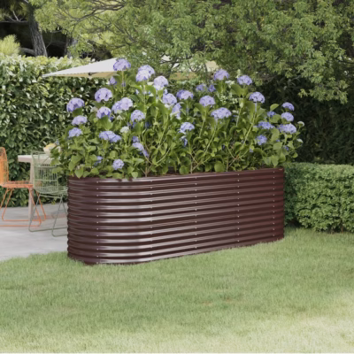 Pruun ovaalne aia taimelava, galvaniseeritud teras, 224 x 80 x 68 cm