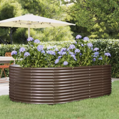 Pruun ovaalne aia taimekast galvaniseeritud terasest, 212 x 140 x 68 cm