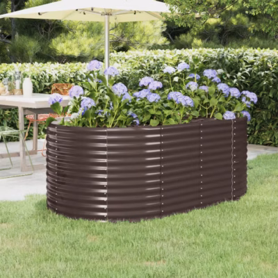 Ovaalne aia taimelava, pruun pulbervärvitud teras, 175 x 100 x 68 cm