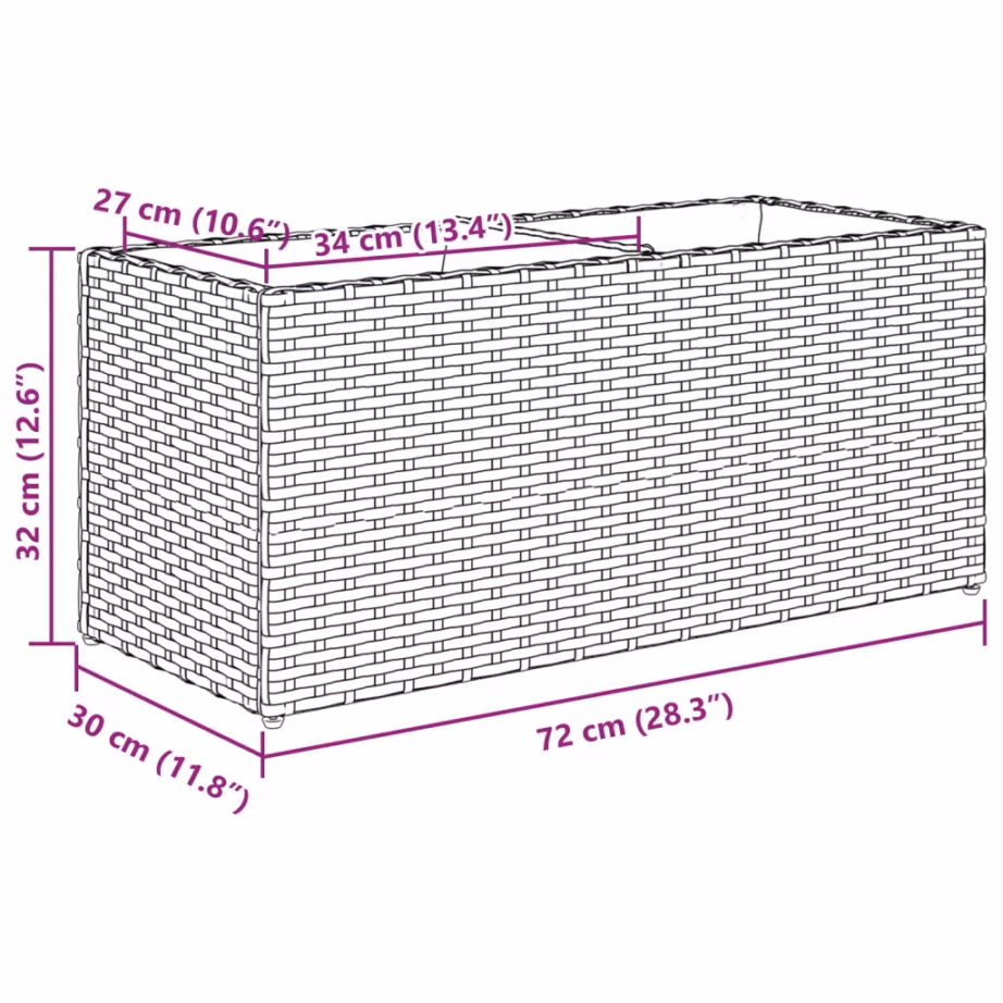 Pruun polürotangist taimekast kahe sisekotiga, 72 x 30 x 32 cm – 11