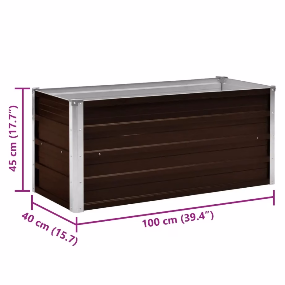Pruun tsingitud terasest kõrgpeenar avatud põhjaga, 100 x 40 x 45 cm – 8