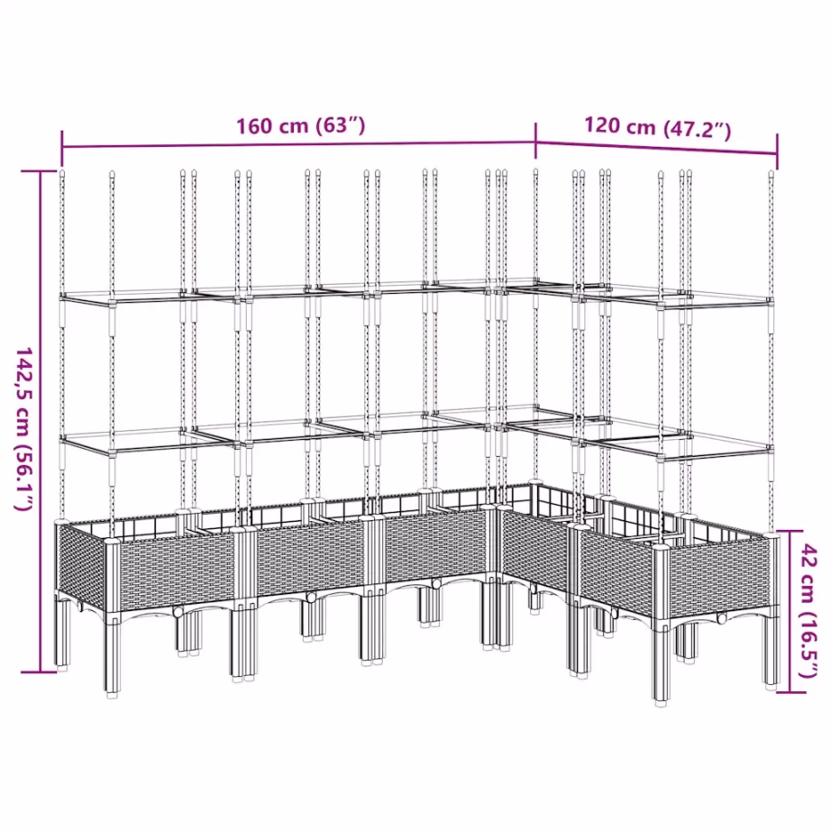 Rotangimustriga võrega kõrgendatud taimekast, pruun PP, 160 x 120 x 142,5 cm – 8