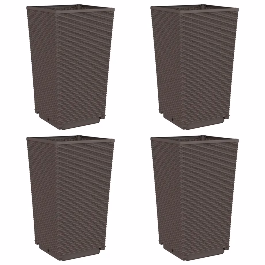 Pruunid rotangimustriga aia taimekastid, 4 tk, PP, 32,5 x 32,5 x 57 cm – 2
