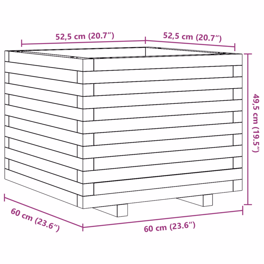 Puidust aia taimekast 60 x 60 x 49,5 cm, töötlemata männipuit – 10