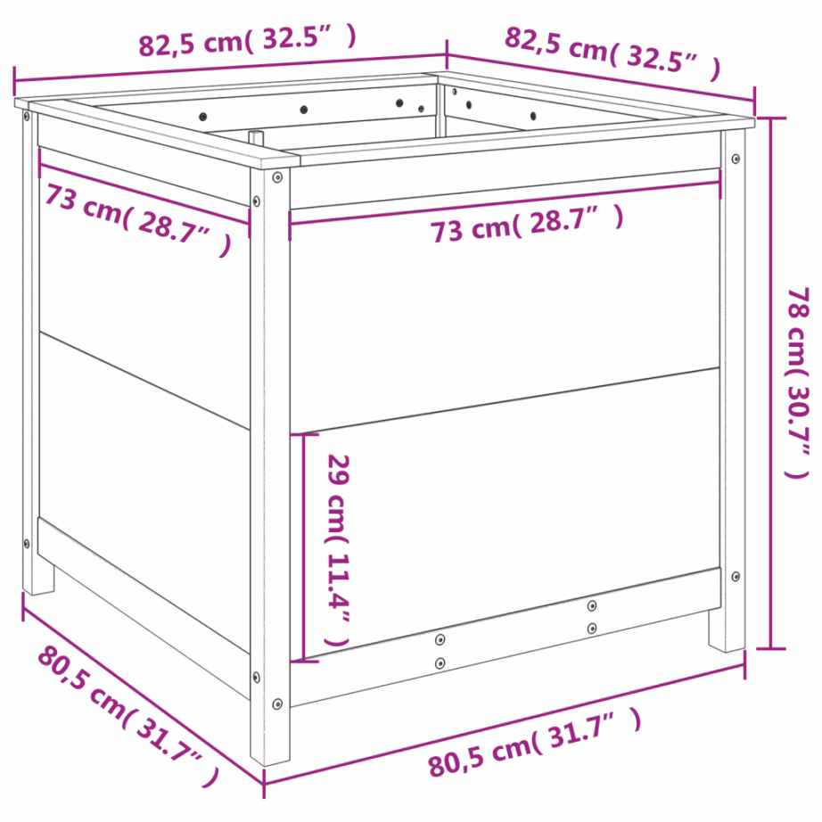 Puidust aia taimekast, töötlemata männipuit, pruun, 82,5 x 82,5 x 78 cm – 9